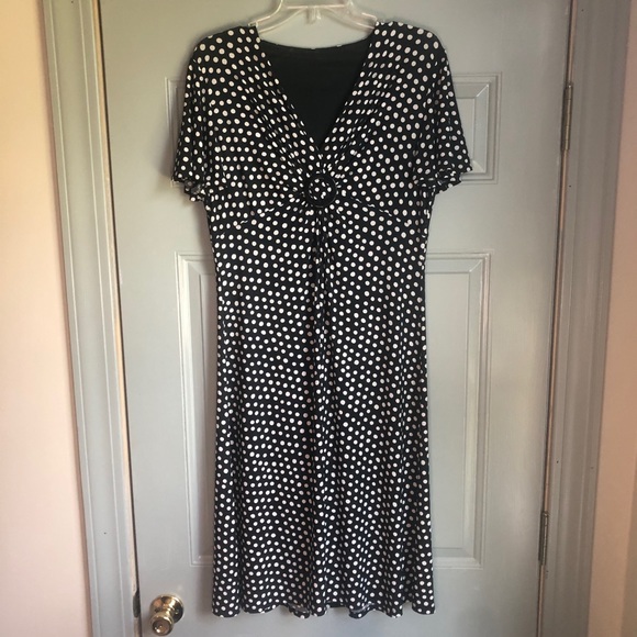 80s vintage black white polka dot cap sleeve dress - Picture 1 of 4